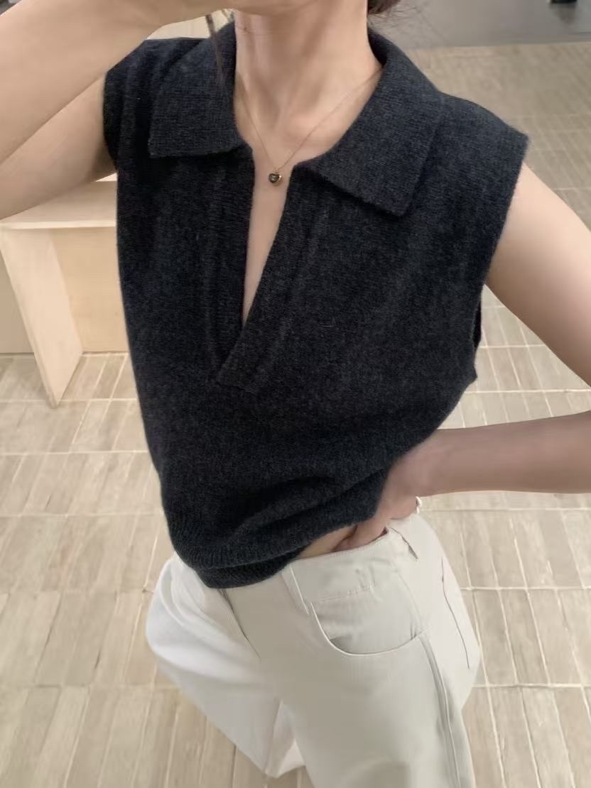 012 翻領混紗針織背心