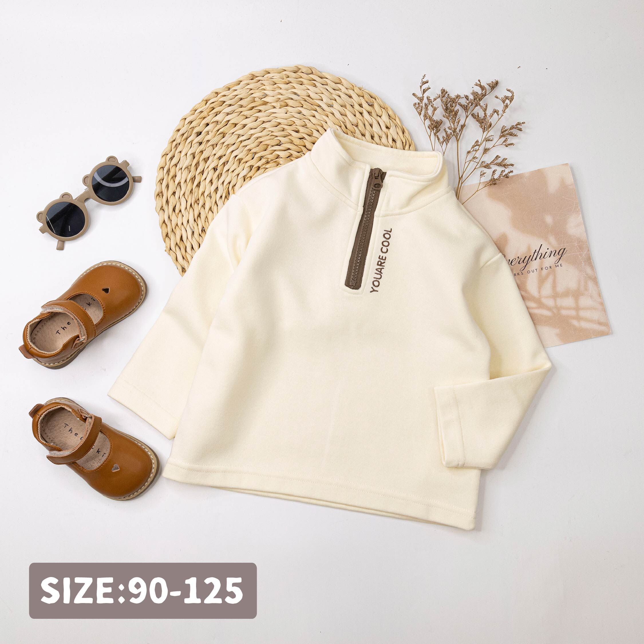 【H55210】韓系拉鍊設計英字刺繡上衣