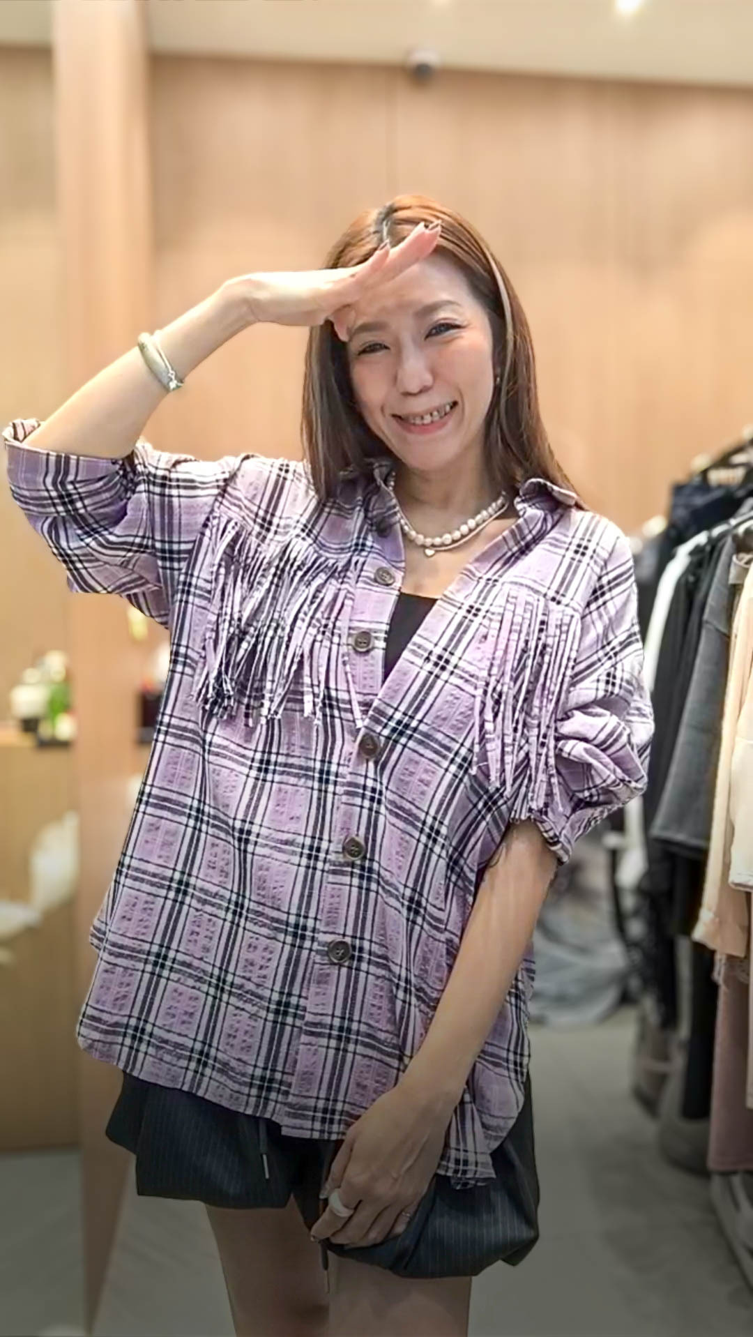 🥰K8805  ▶️格子流蘇襯衫 👉B:126cm L:70cm