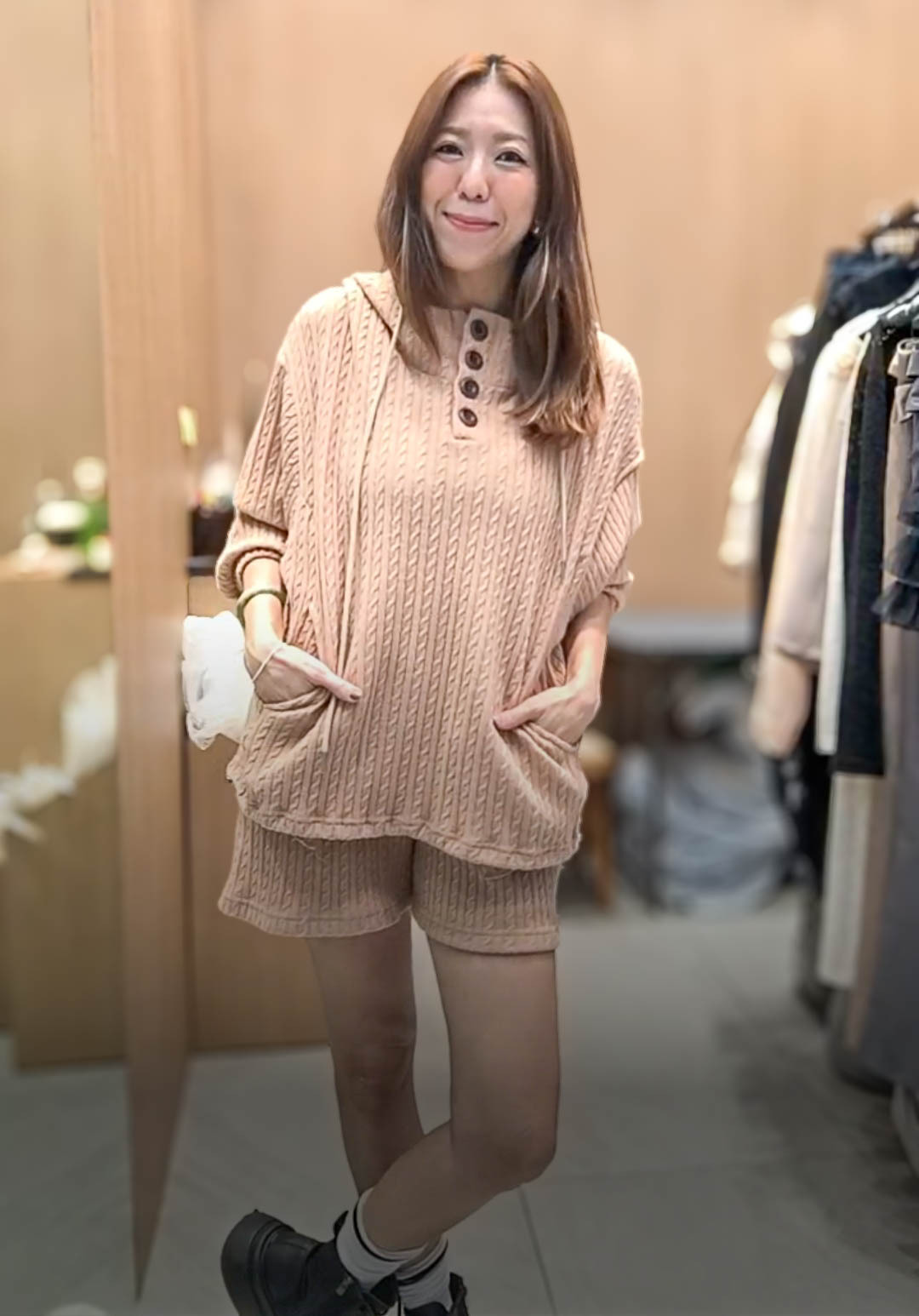 🥰K8810  ▶️麻花連帽上衣 👉B:140cm L:65cm