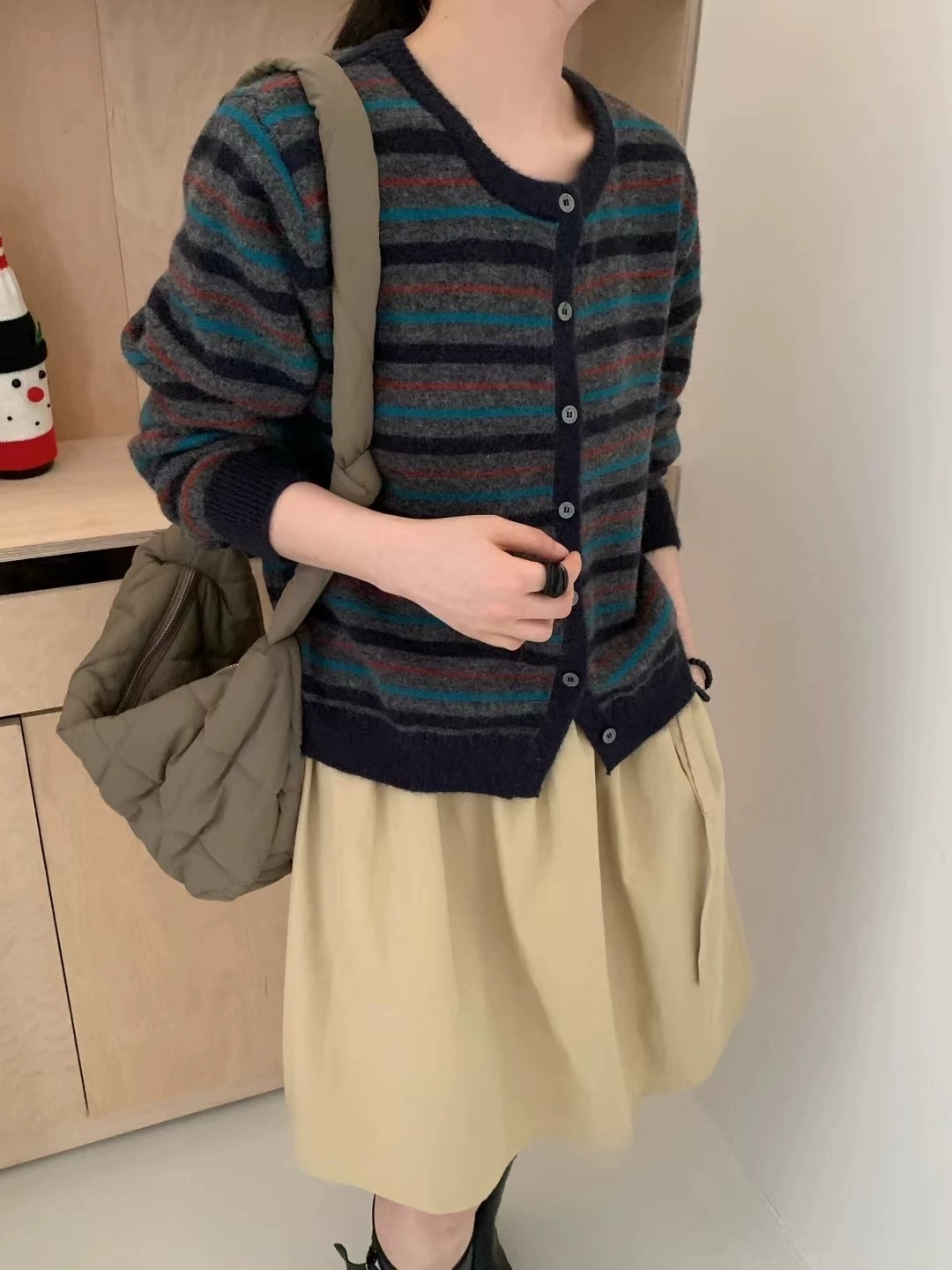 1009 復古撞色條紋針織開衫