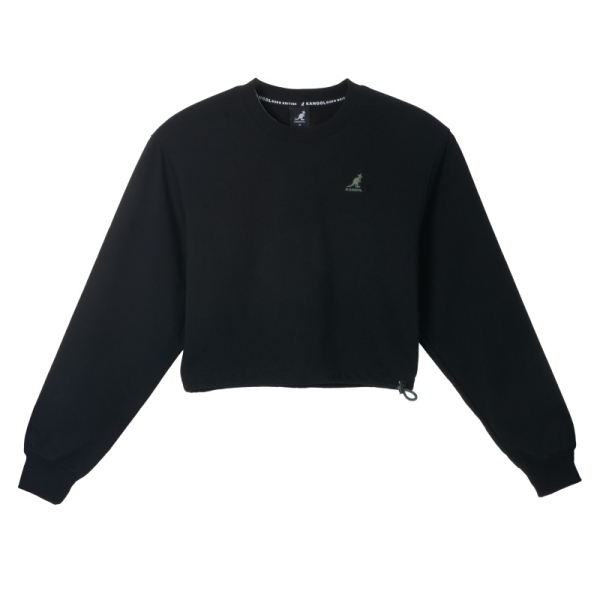 KANGOL 長袖 黑 刺繡 短版 大學T 女 6452100220