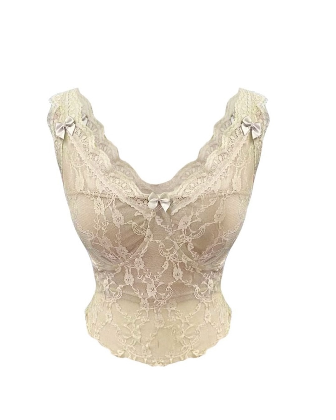 滿版蕾絲蝴蝶結罩杯背心