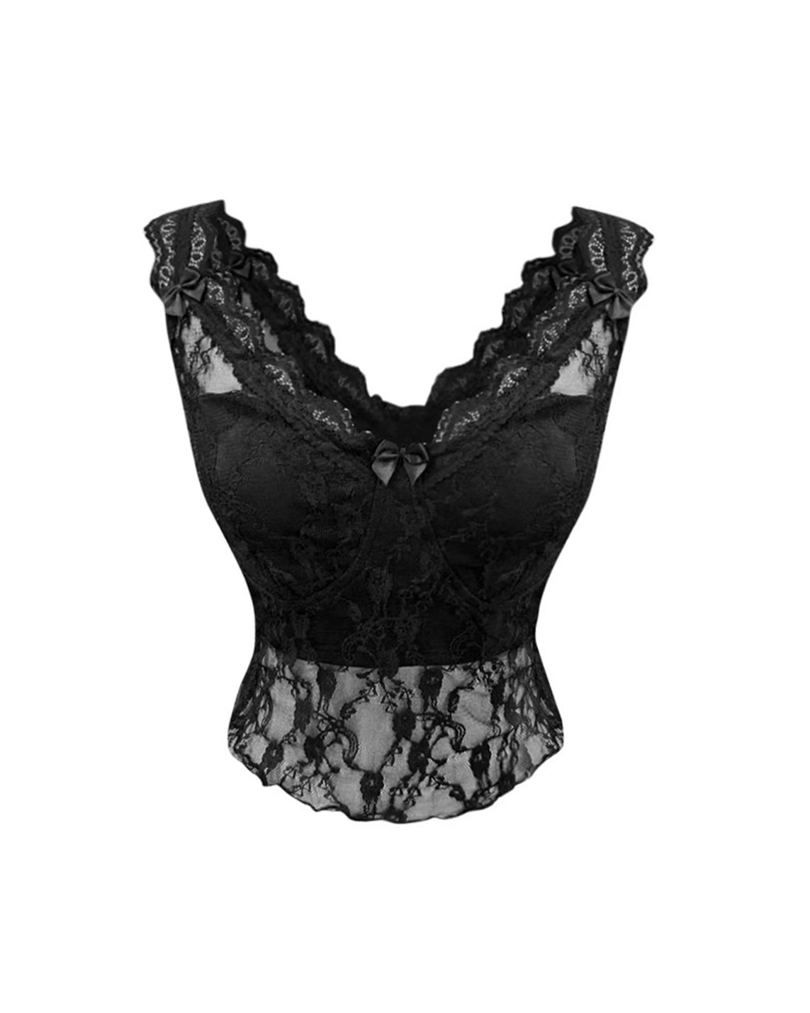 滿版蕾絲蝴蝶結罩杯背心