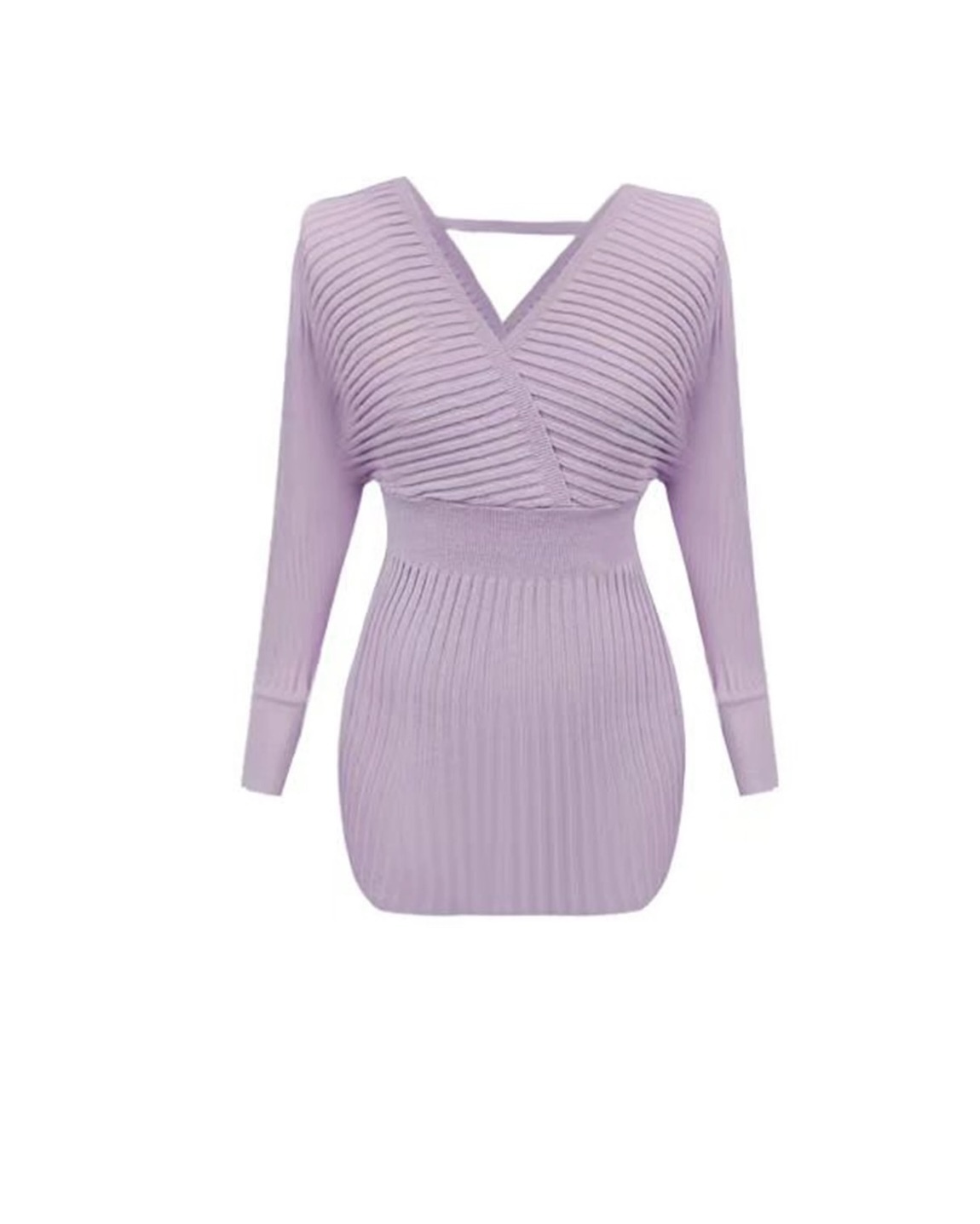 V領針織包臀洋裝