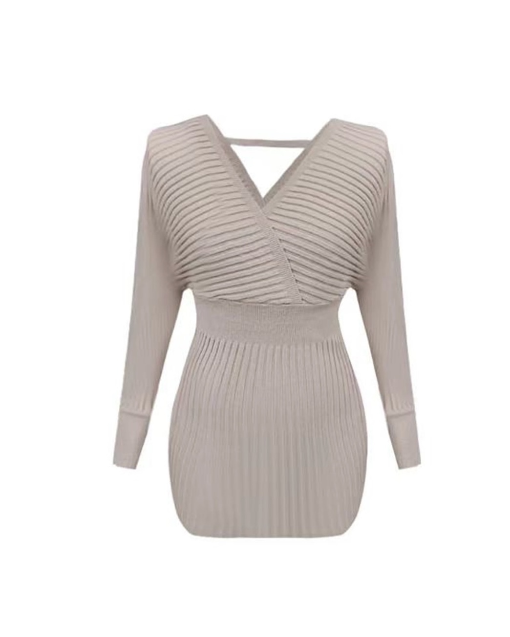 V領針織包臀洋裝