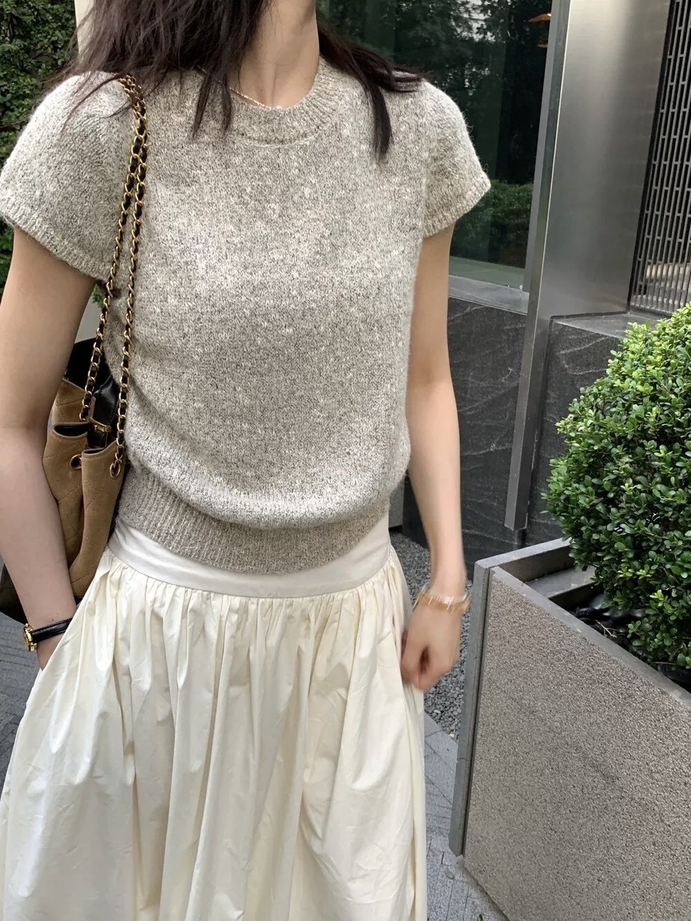 2533 雜色針織包袖上衣