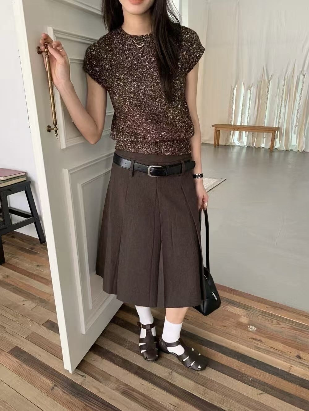 2533 雜色針織包袖上衣