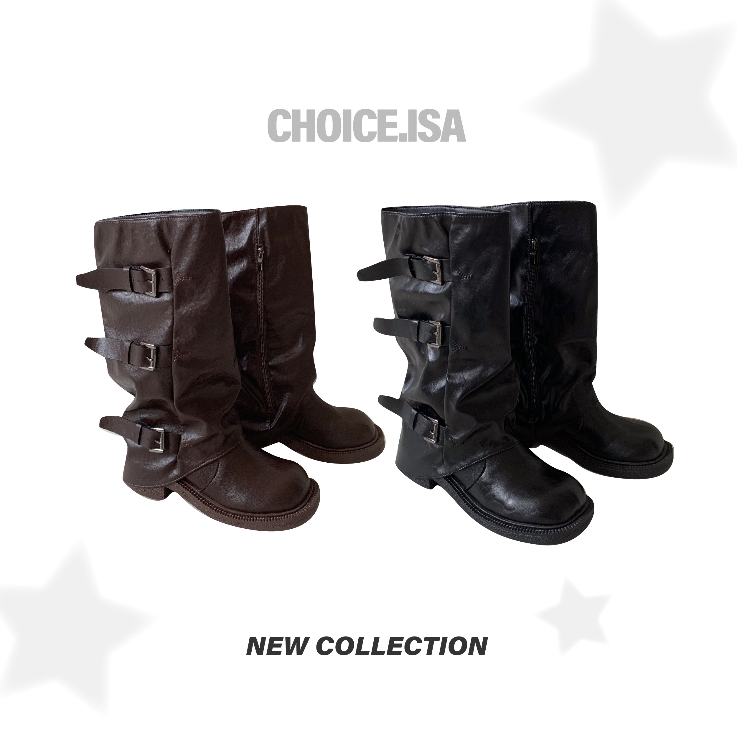 ISA_行走的時髦單品 辣妹皮革中筒騎士靴_51004