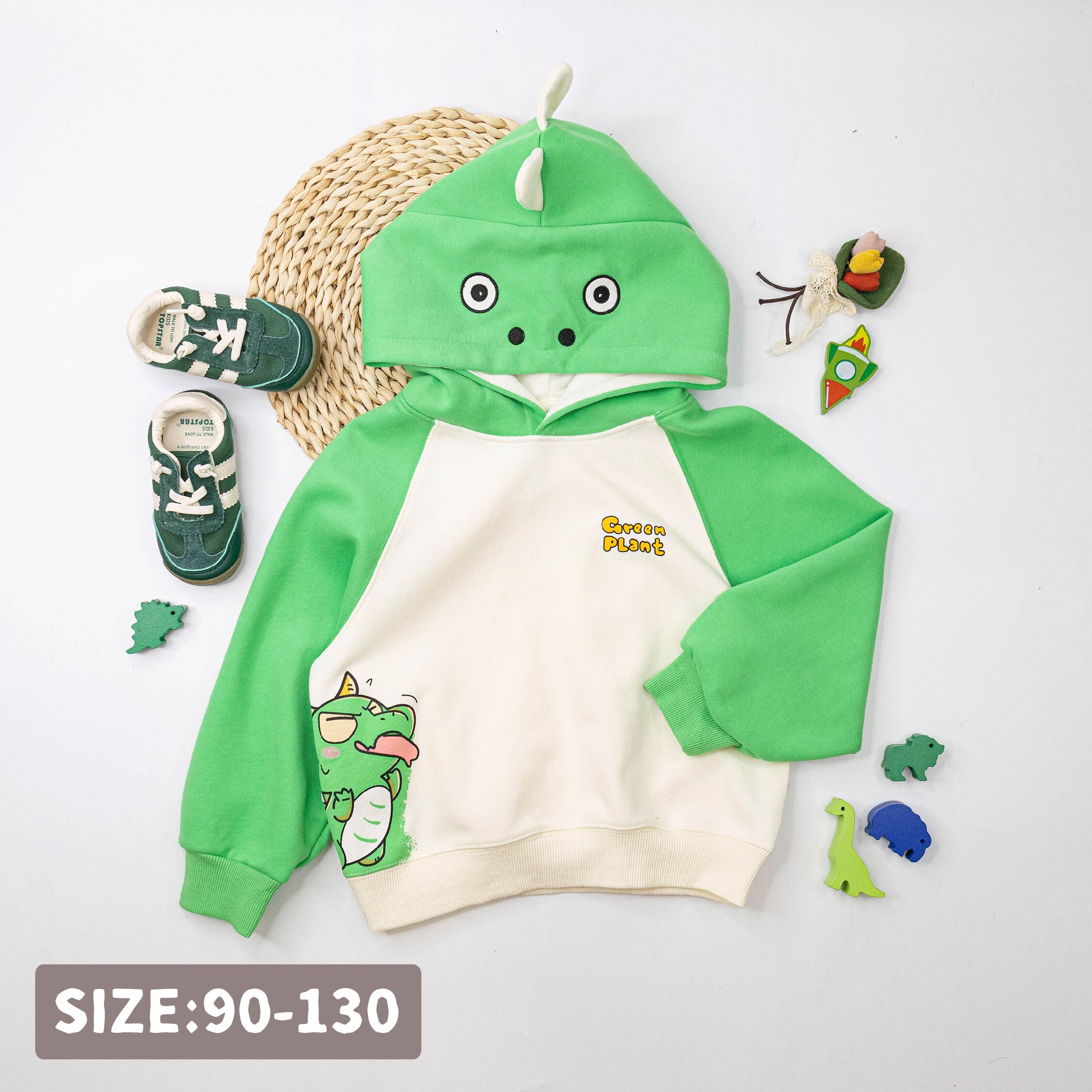 【H55392】扮鬼臉小恐龍連帽上衣/帽T