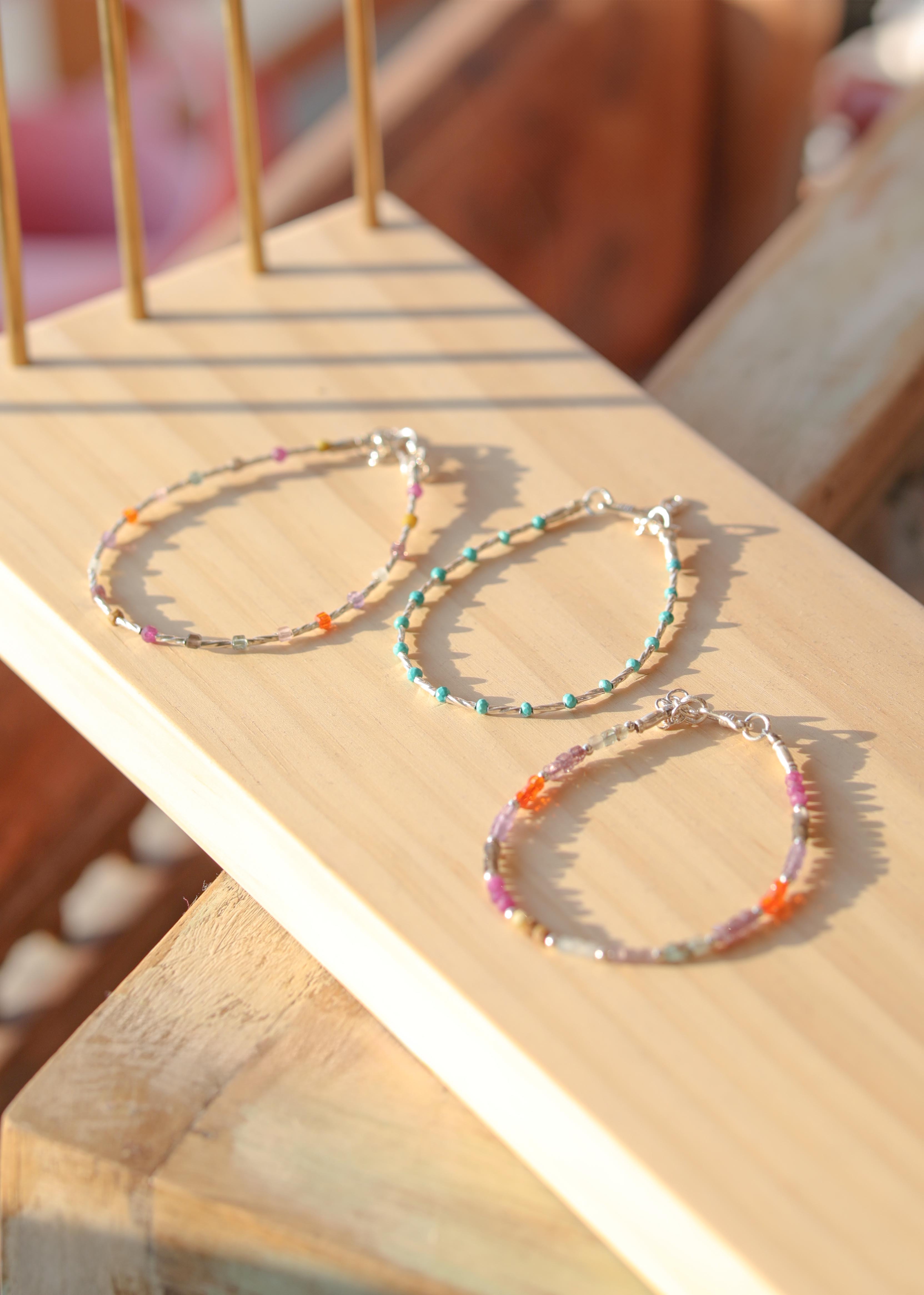 [訂貨] *需約6星期到貨* Macrame 純銀水晶手鏈 綠色 F099A / 多色 F100A / 彩色 F101A (1009live)