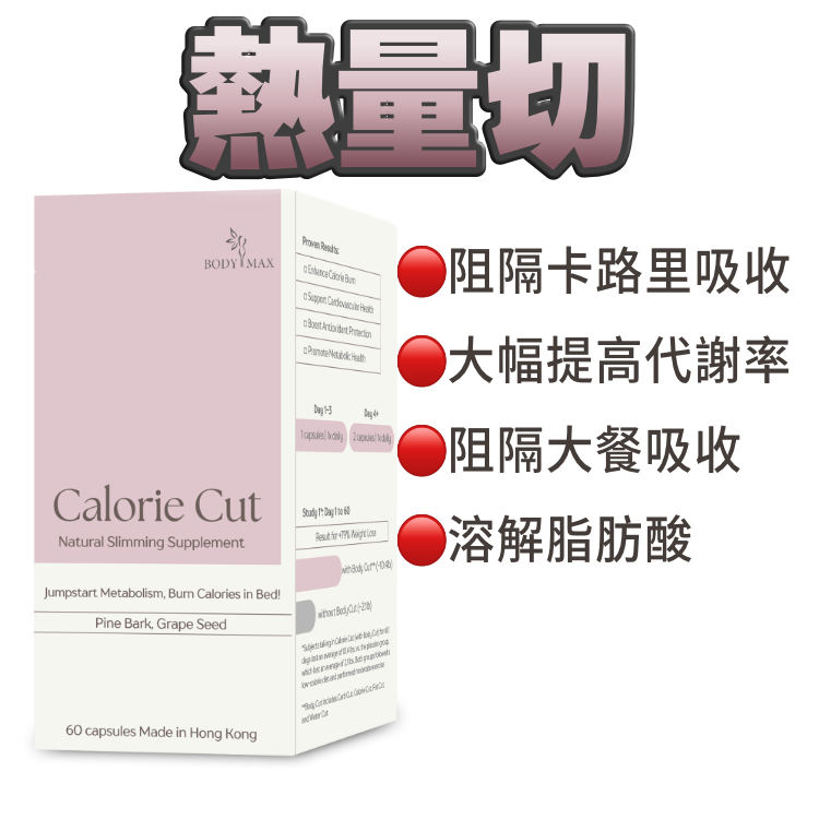 全新 **阻隔卡路里吸收** 產品！最新配方：減10.4磅* CALORIE CUT 熱量切