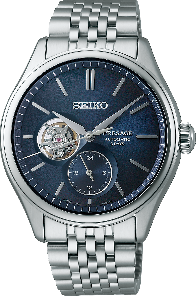 萬年鐘錶 - SEIKO Presage  絲綢感面盤職人系列開芯不鏽鋼機械3日鍊男錶 SPB527J1 / 6R5J-00C0B  錶徑40.2MM
