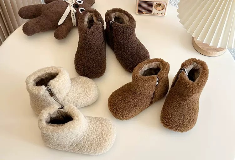 三色可愛加絨毛毛靴