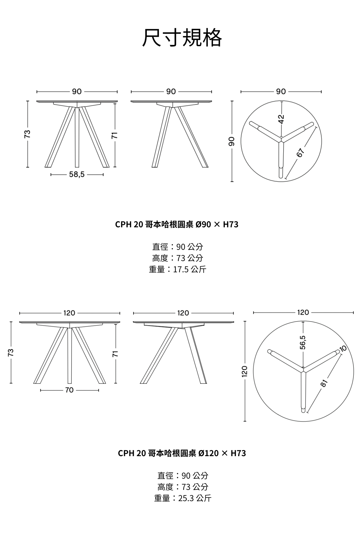 CPH20圓桌尺寸規格