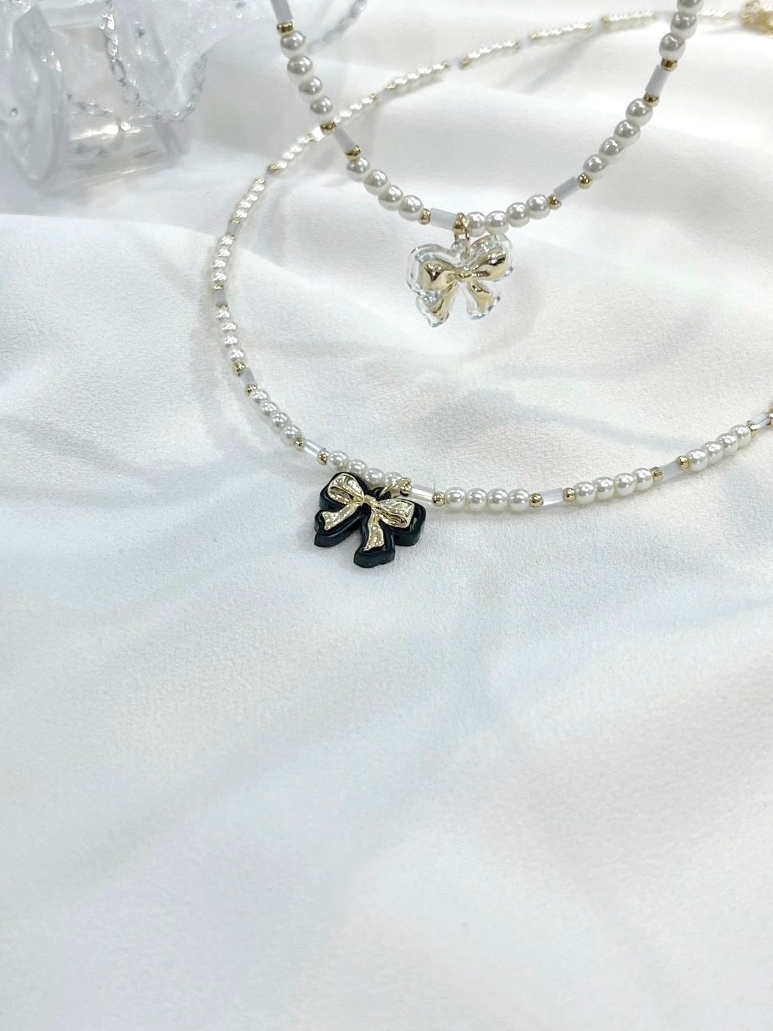 珍珠金屬蝴蝶結項鍊