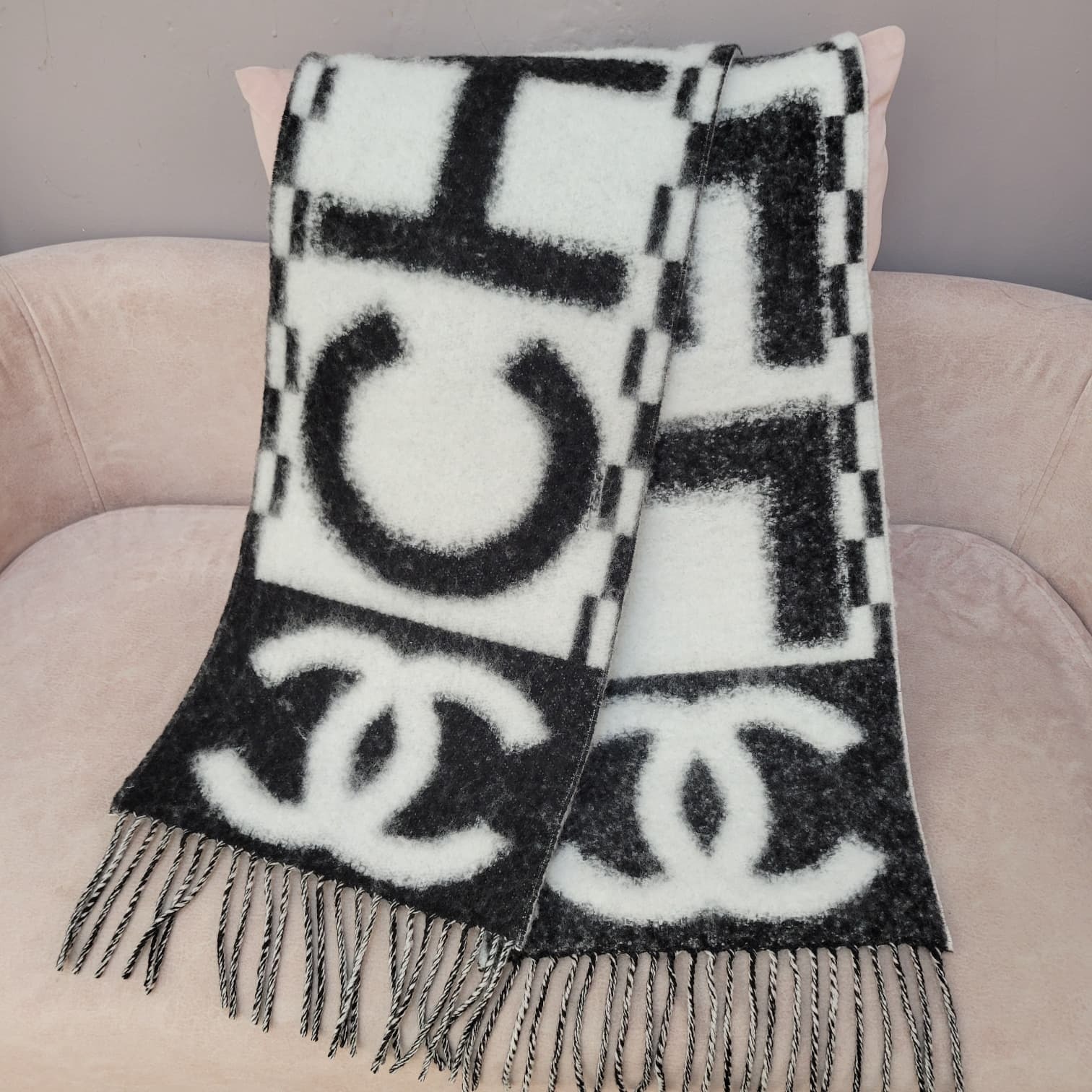 CHANEL AAB478 25K SCARF BLACK WHITE 160x25cm 頸巾 圍巾