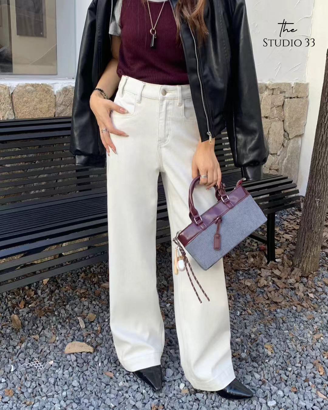 Nellie&Co.高腰後口袋小愛心寬褲