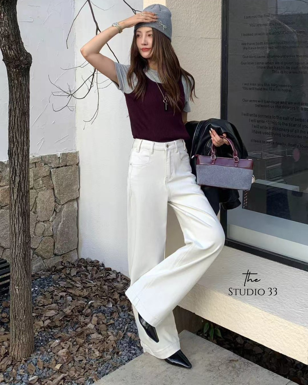 Nellie&Co.高腰後口袋小愛心寬褲