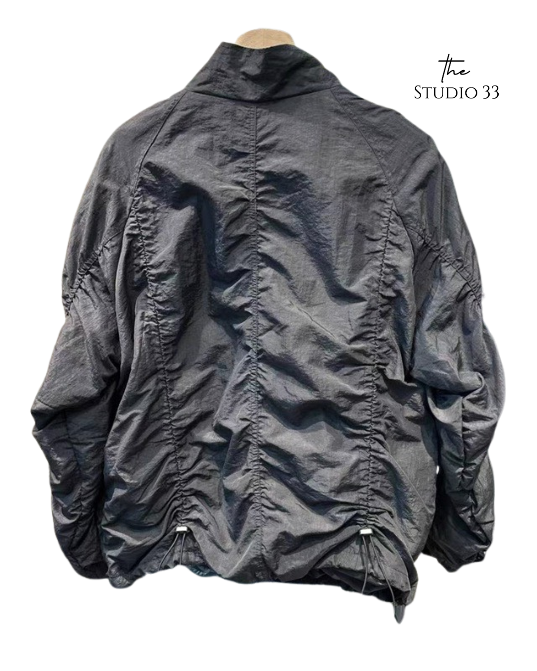 立領抽繩薄款休閒風衣外套