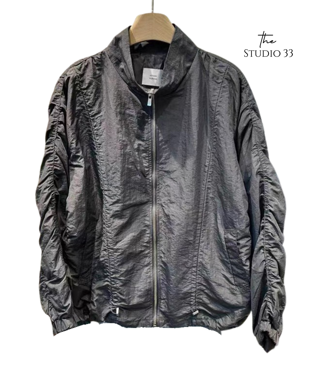 立領抽繩薄款休閒風衣外套