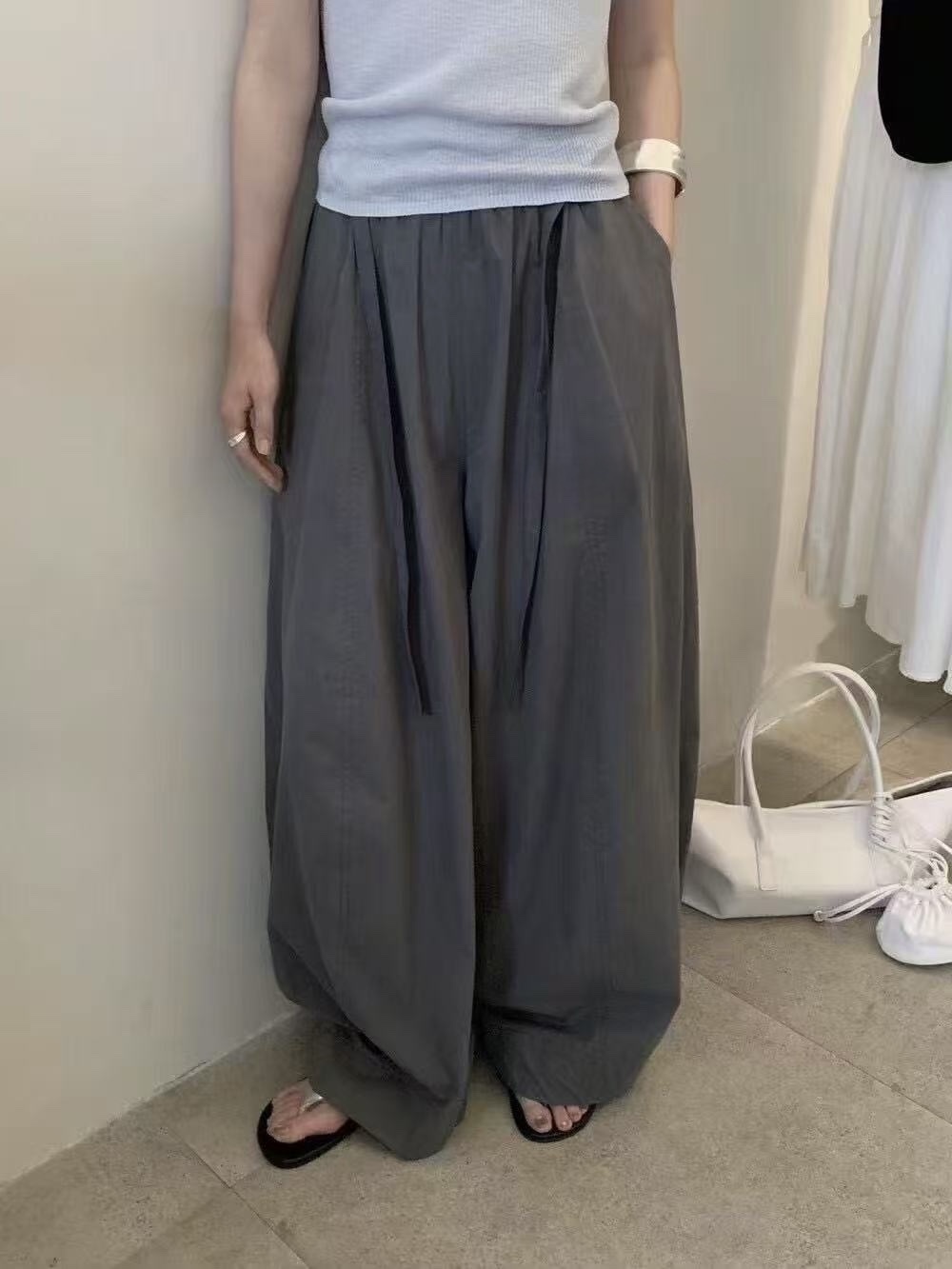 2569 洗水綿木耳腰寬褲