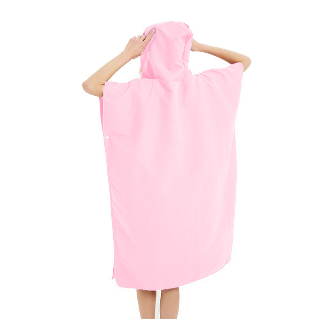 純色微纖維吸水毛巾斗蓬 - 粉紅