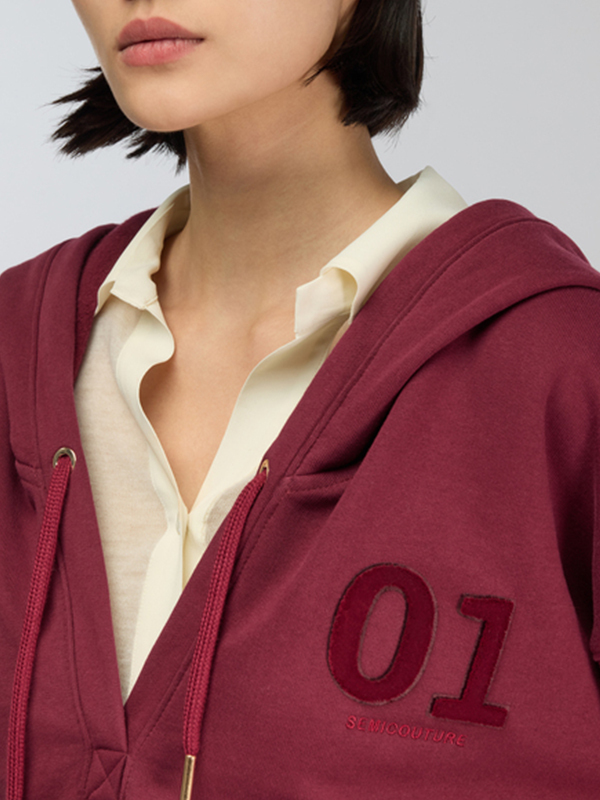 Semicouture  落肩連帽T恤(酒紅)