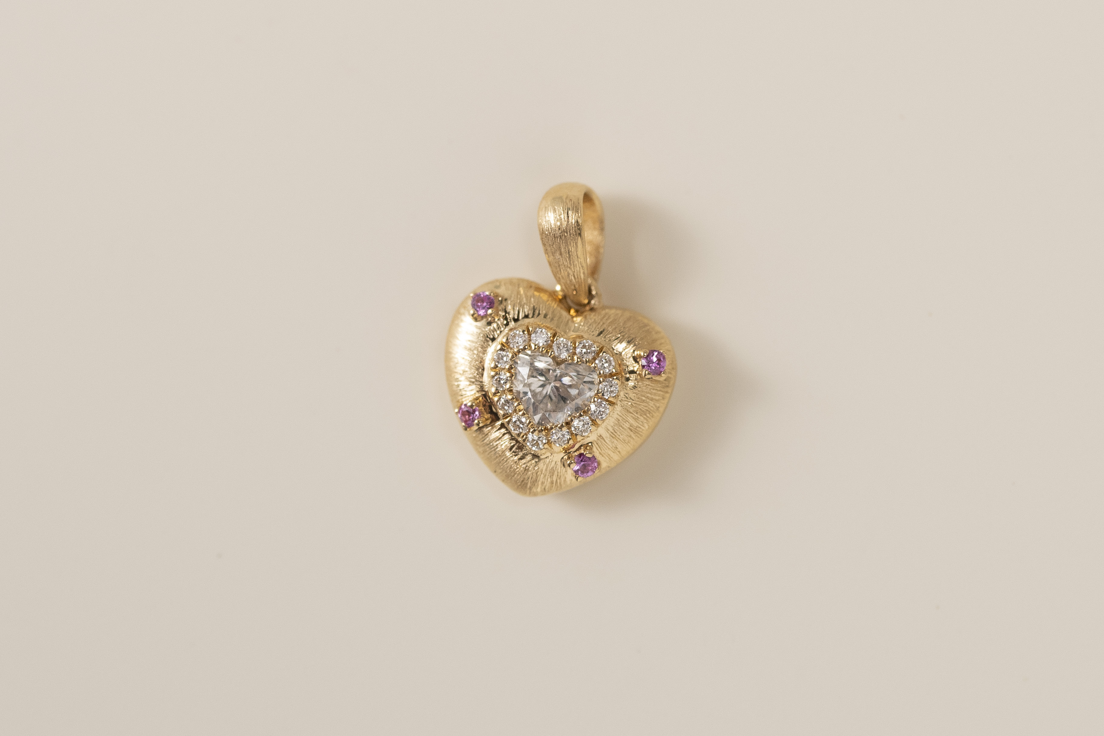 18K Heart Pink Sapphire Diamond Pendant