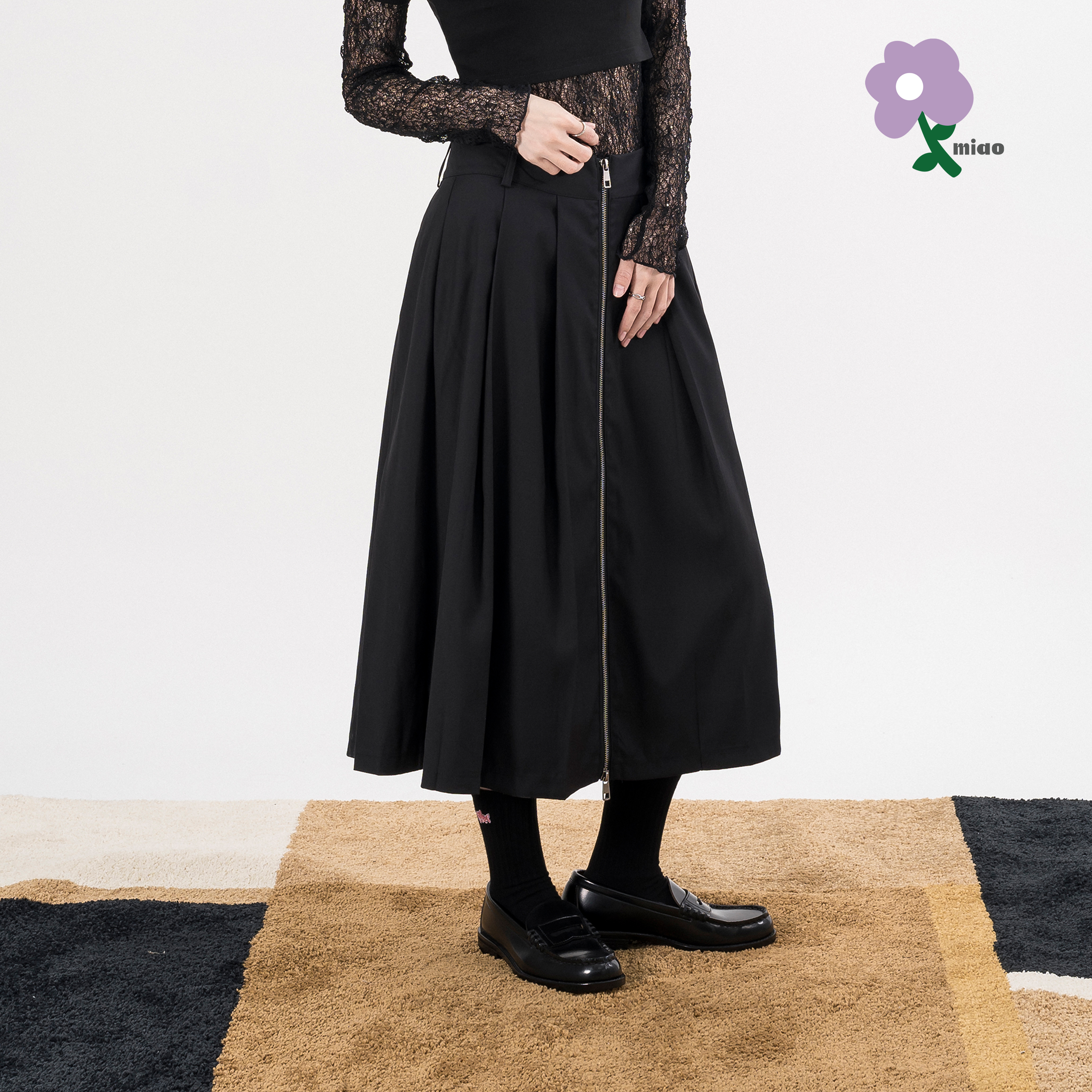 AGILITY MIAO A-Line Zip Suit Skirts 西裝布料 拉鍊 百褶長裙 [M-SK68]