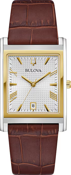 萬年鐘錶 - BULOVA 寶路華   方形經典皮革男錶 98B430 錶徑29MM