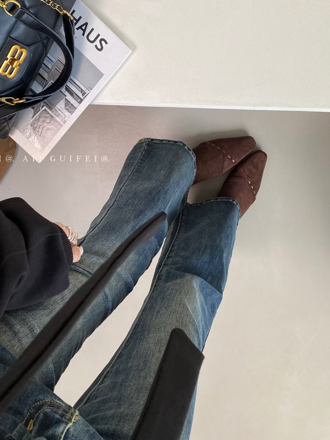 韓女風斜車線內增高短靴(35-40)