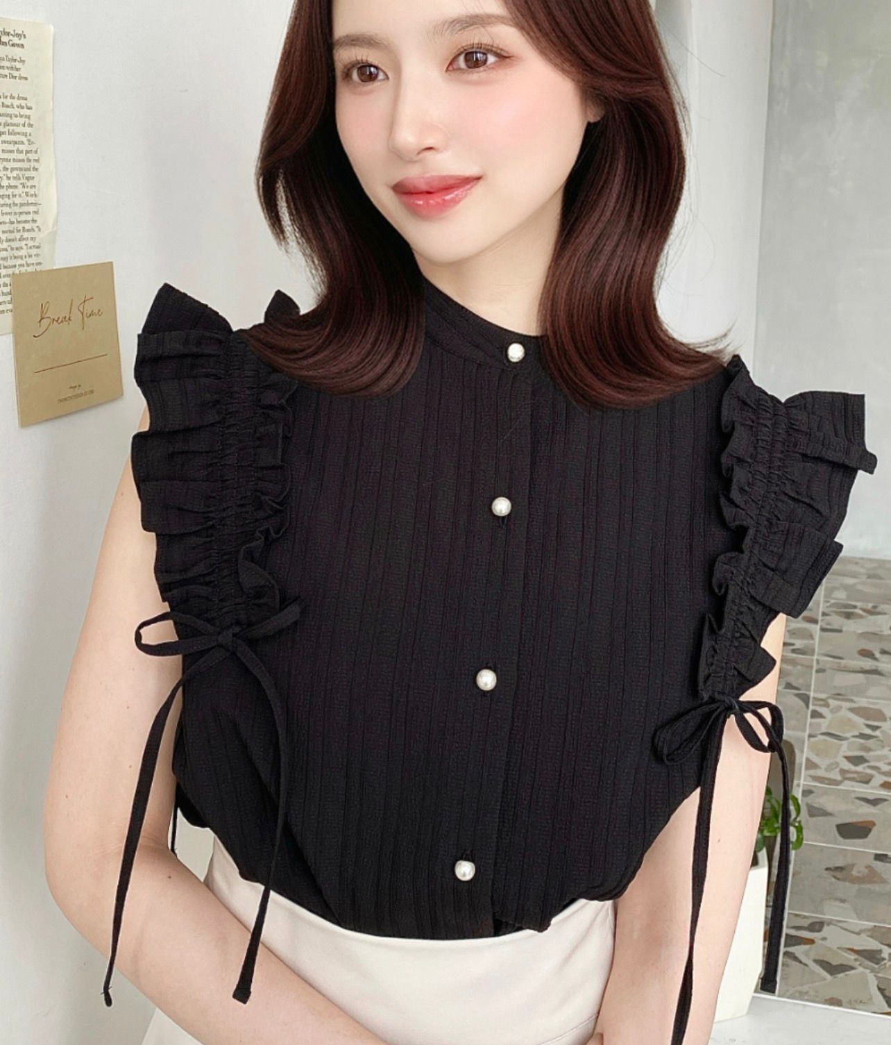 【預購】JN100904 moment+ 條紋抽繩荷葉邊襯衫