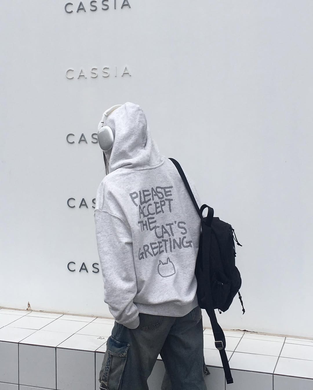 【現貨】韓國代購 LMR 手繪 塗鴉 貓咪 矽膠 印花 帽Tee