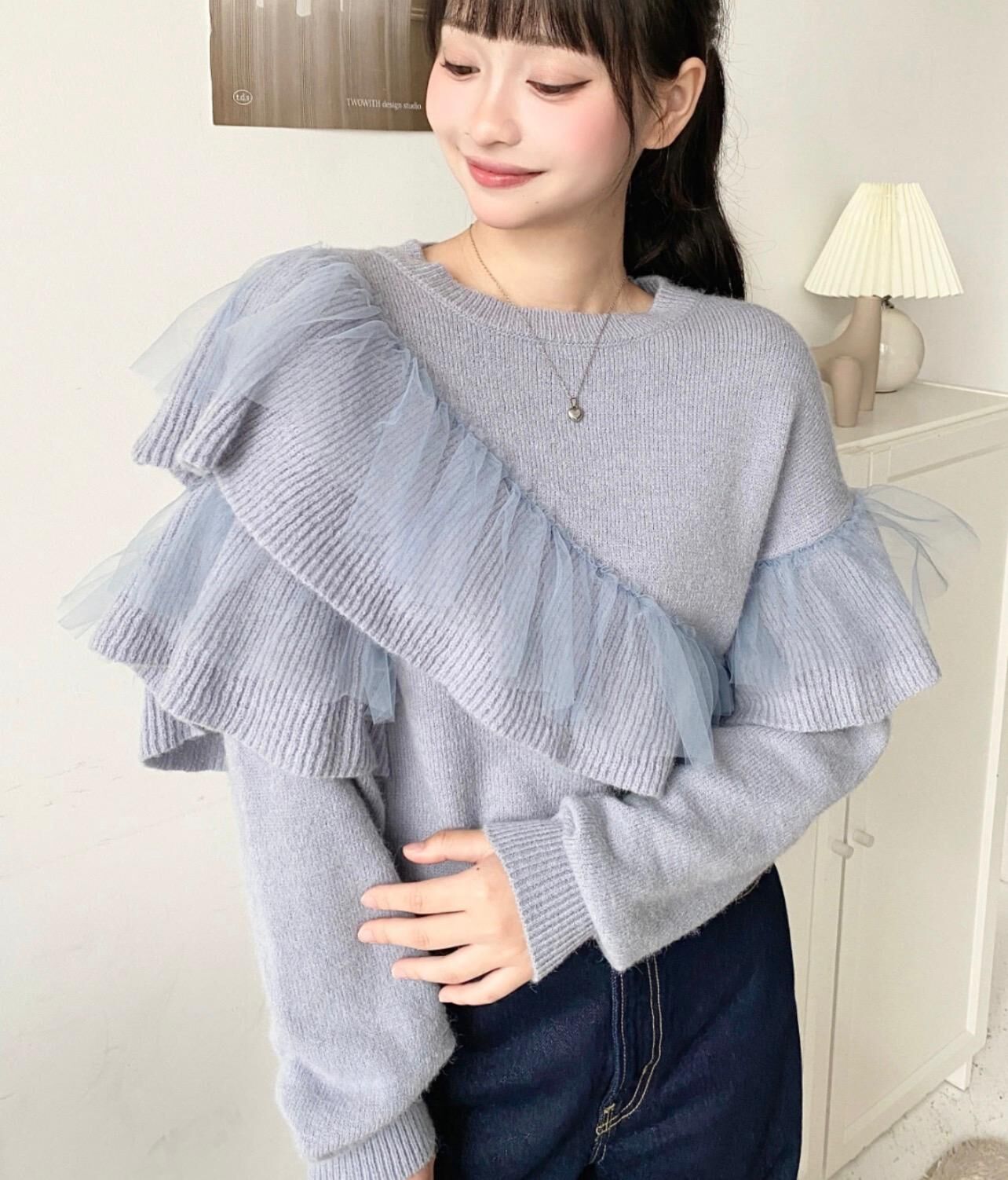 【預購】JN100905 moment+雙褶邊針織上衣