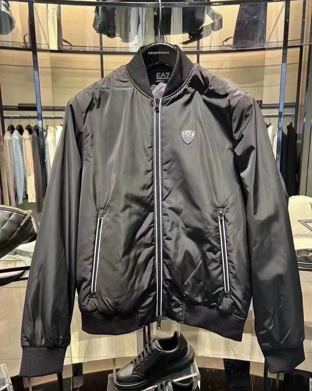 ARMANI 黑色 男款 logo 夾綿外套