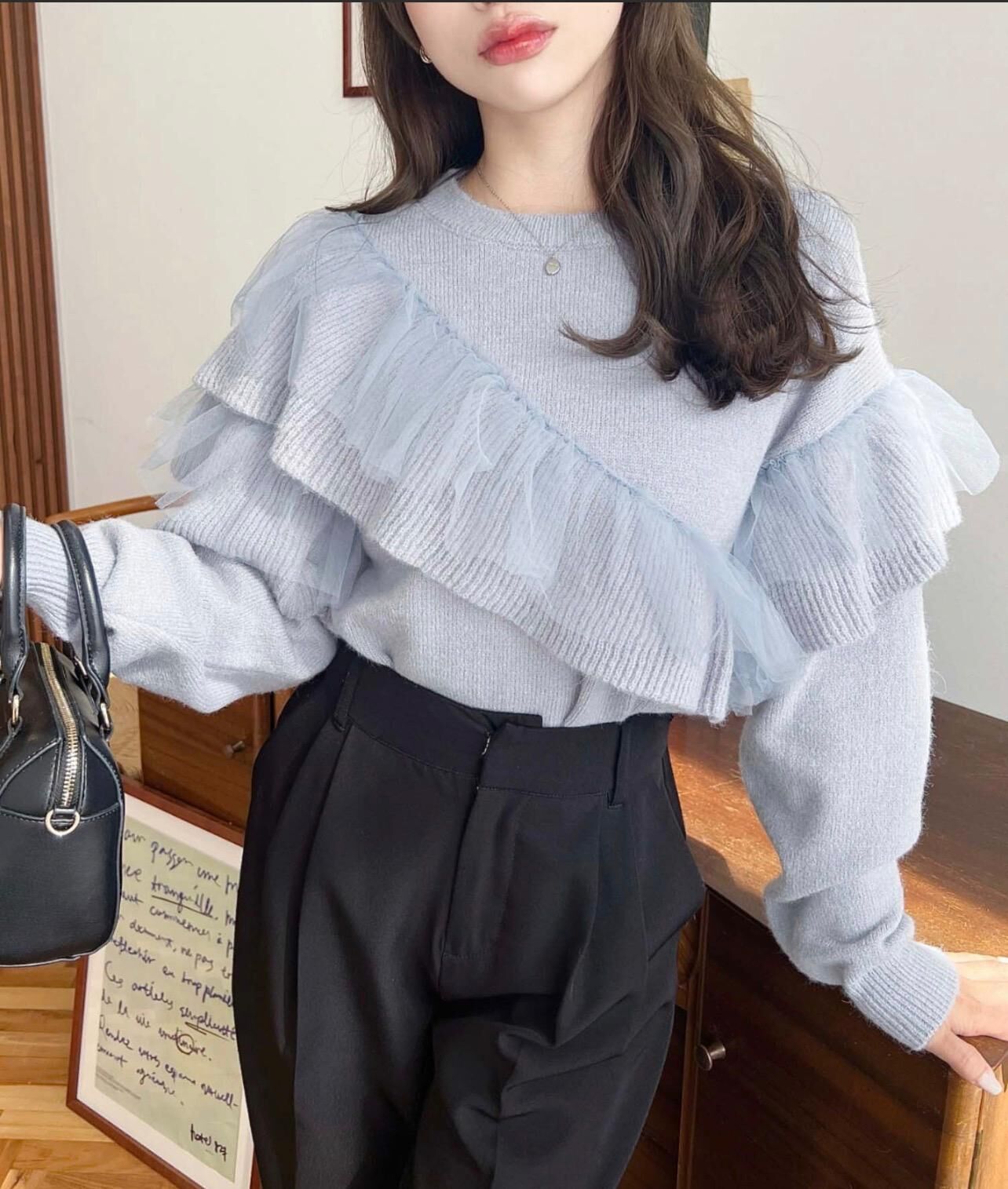 【預購】JN100905 moment+雙褶邊針織上衣