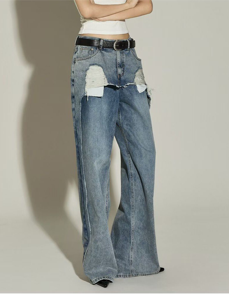 造型雙層水洗牛仔褲