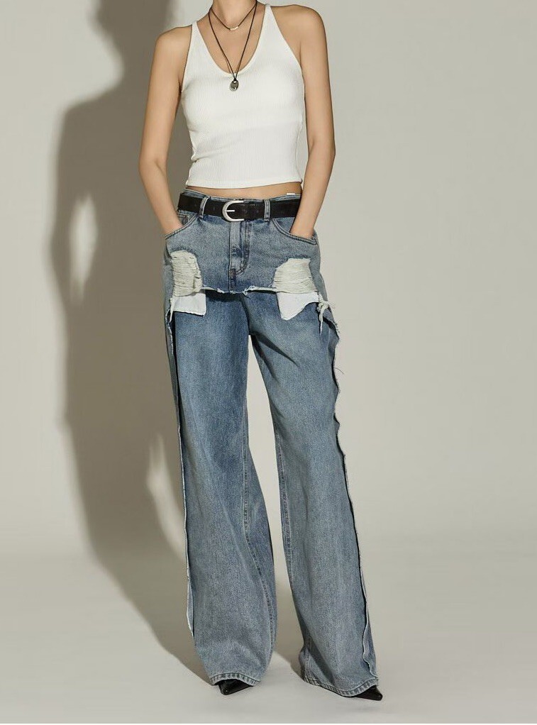 造型雙層水洗牛仔褲