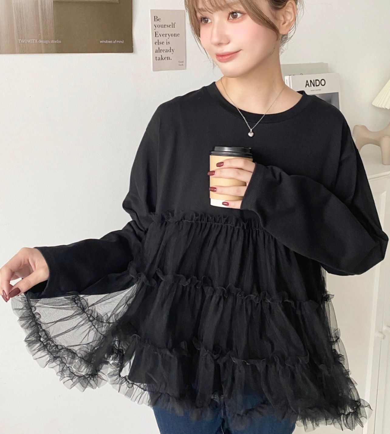 【預購】JN100906 moment+ 薄紗層疊長袖上衣