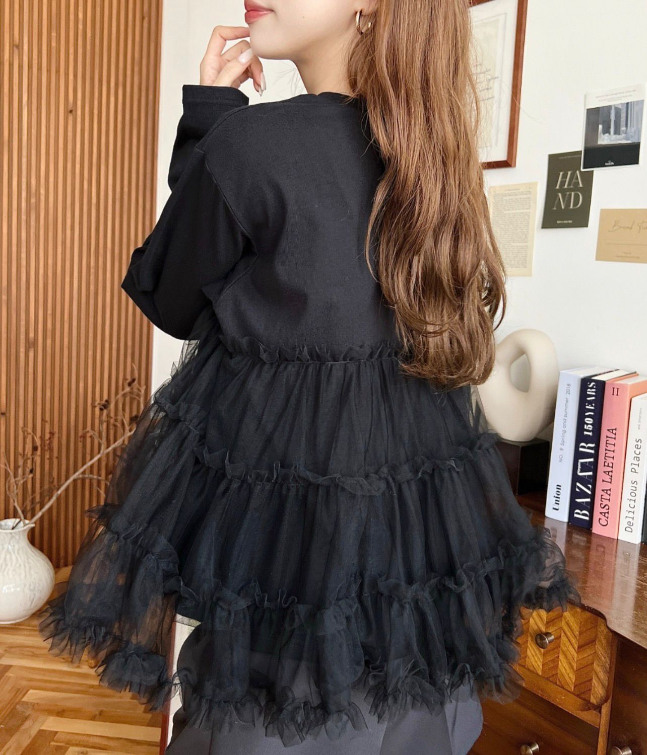 【預購】JN100906 moment+ 薄紗層疊長袖上衣