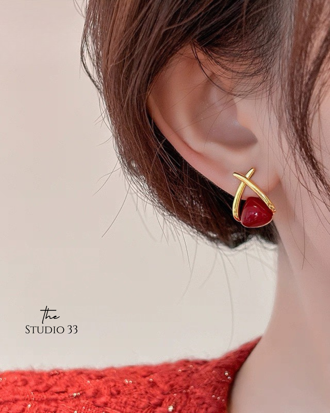 安哥拉紅氣質耳環(特價)