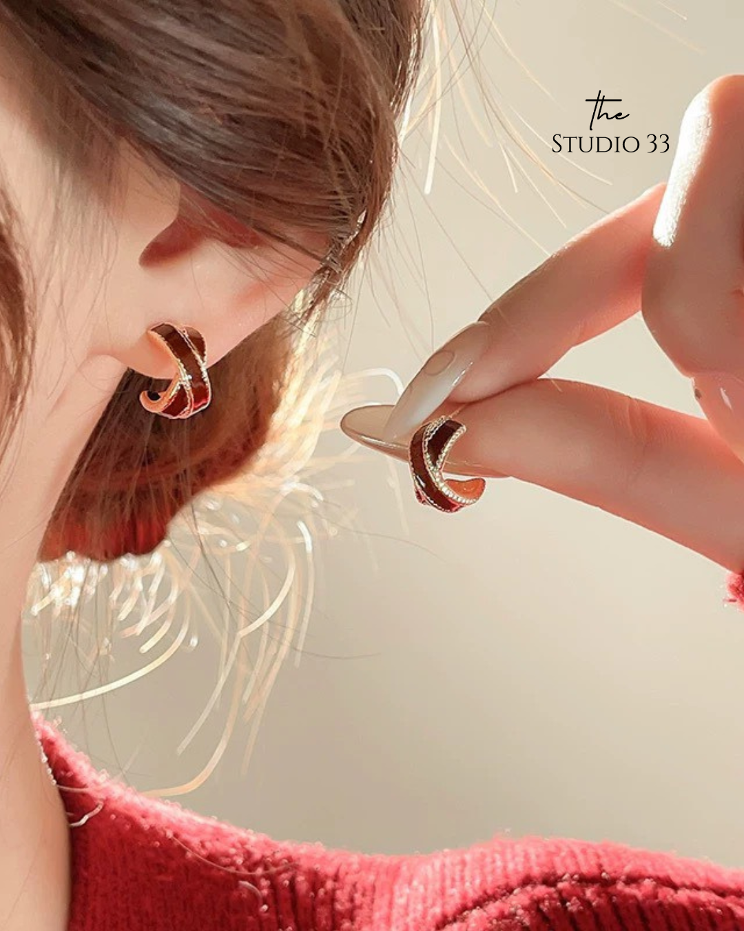 安哥拉紅氣質耳環(特價)