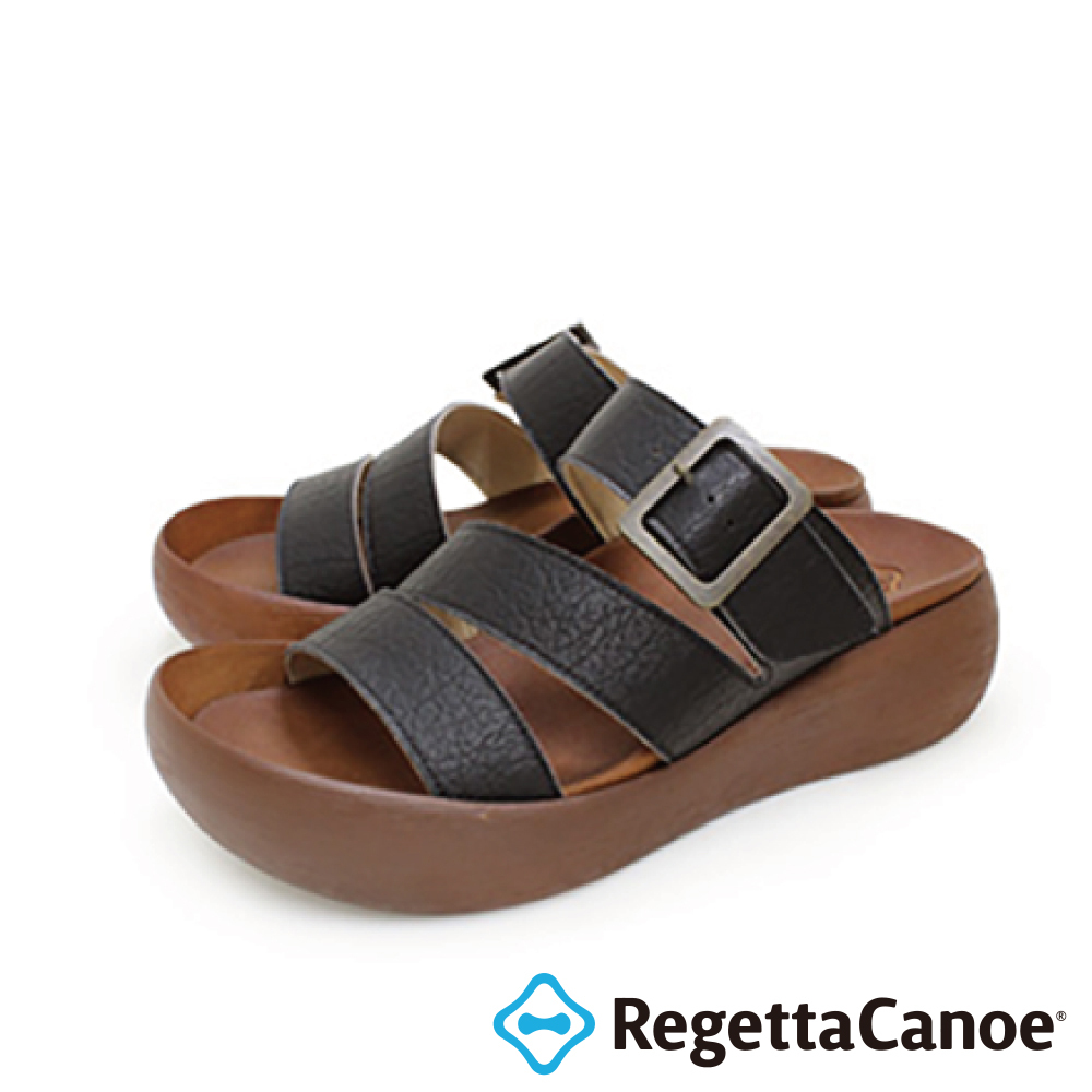 大阪樂步健康鞋 RegettaCanoe木紋厚底涼鞋CJBH3008(BLK-黑色)