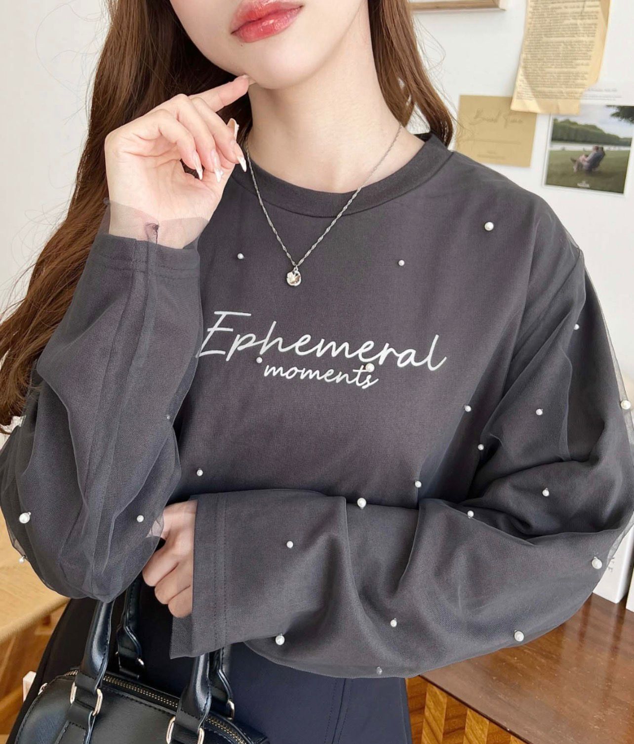 【預購】JN100908 moment+ 薄紗印花長袖上衣