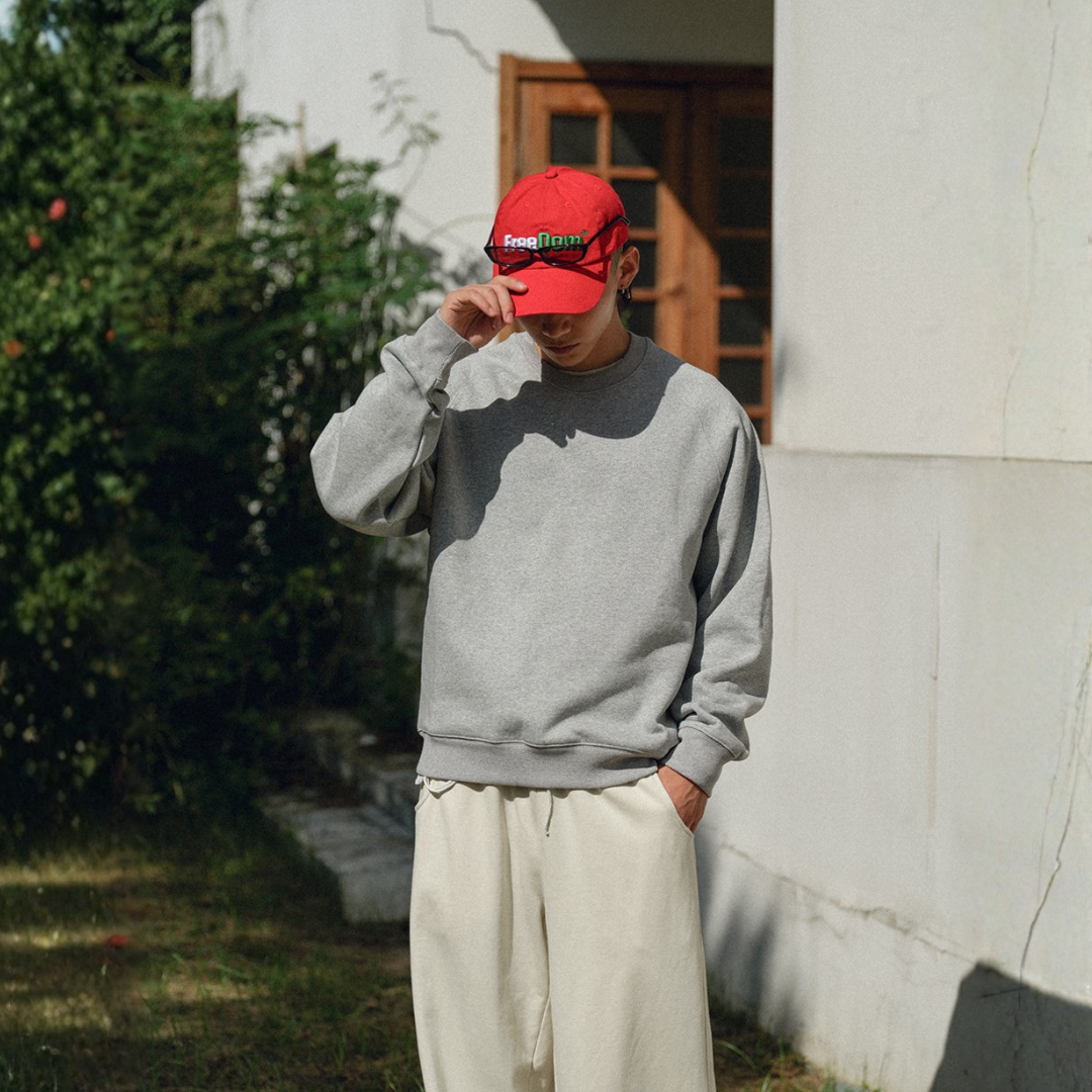 厚實感抓絨插肩基礎圓領長袖