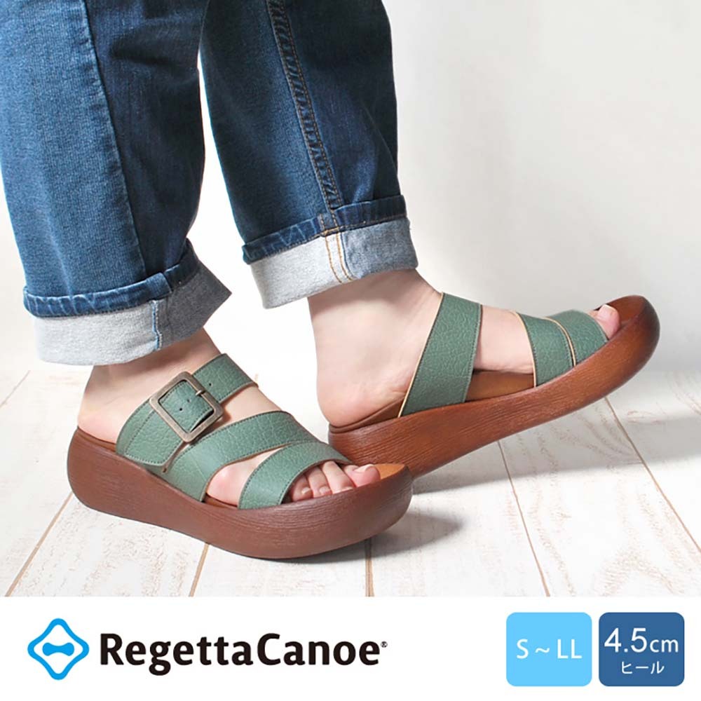 大阪樂步健康鞋 RegettaCanoe木紋厚底涼鞋CJBH3008(LBL-淡藍色)