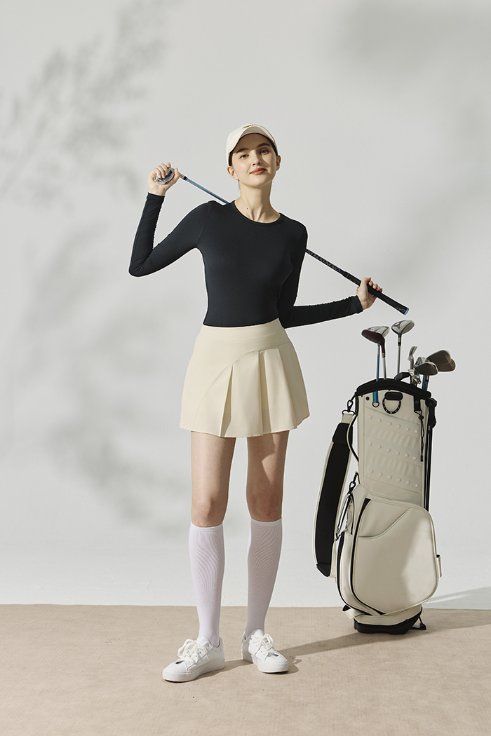 不對稱百褶練習裙-奶油色