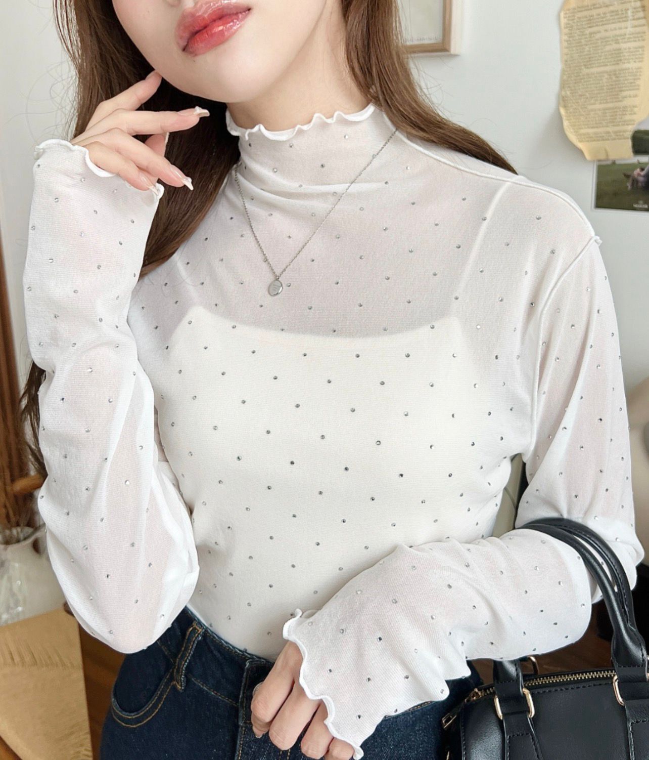 【預購】JN100909 moment+ 透視高領長袖上衣