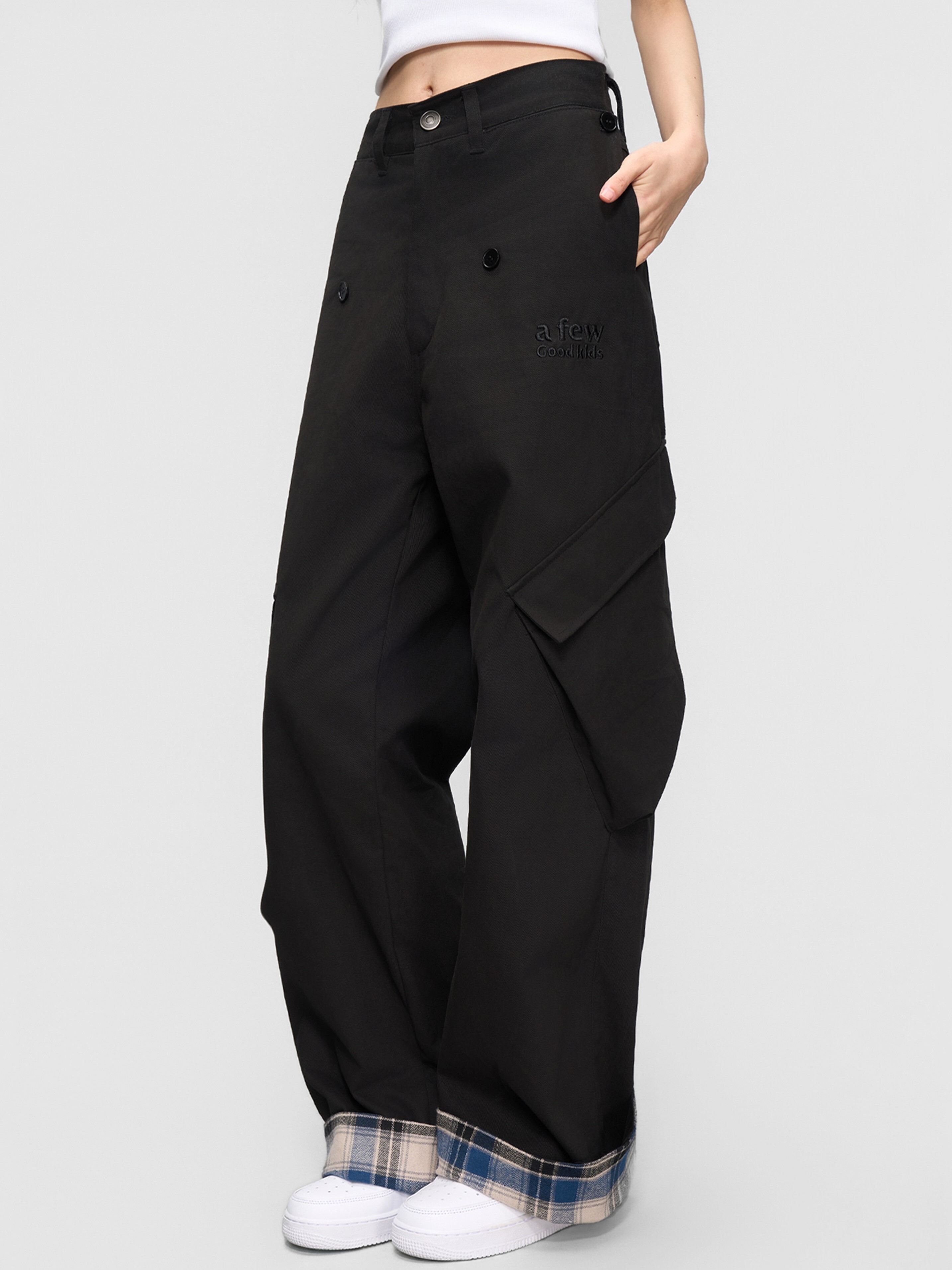 AFGK  復古翻袋 格紋拼接 大斜口袋  直筒工裝長褲  A FEW GOOD KIDS